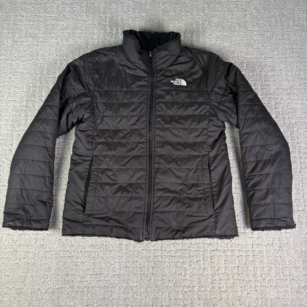 The North Face Mossbud Swirl Reversible Fleece Jacket Black Womens Small